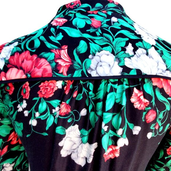 Anthropologie Bohemian Midi Shirt Dress 12 Long Sleeve Black and Green Floral - Picture 10 of 12
